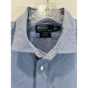 Polo Ralph Lauren Mens Estate Classic Fit Blue White Gingham Dress Shirt 17/XL